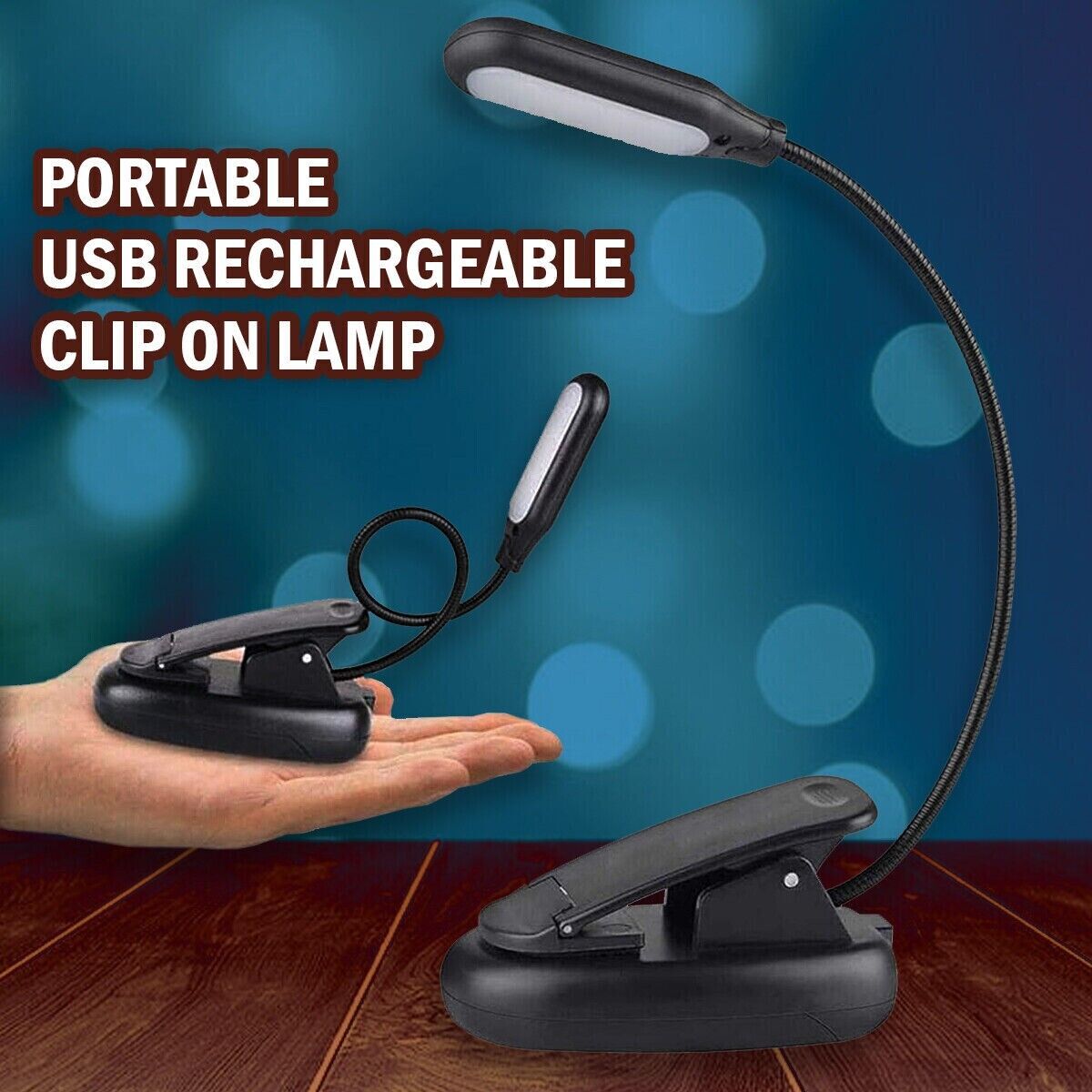USB LED Reading Book Light With Flexible Clip Rechargeable Lamps For Reader