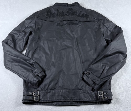 Kanji Motorcycle Jacket Mens XL Black Full Zip Waxed Coated Feel Piston Pushers - Picture 4 of 8