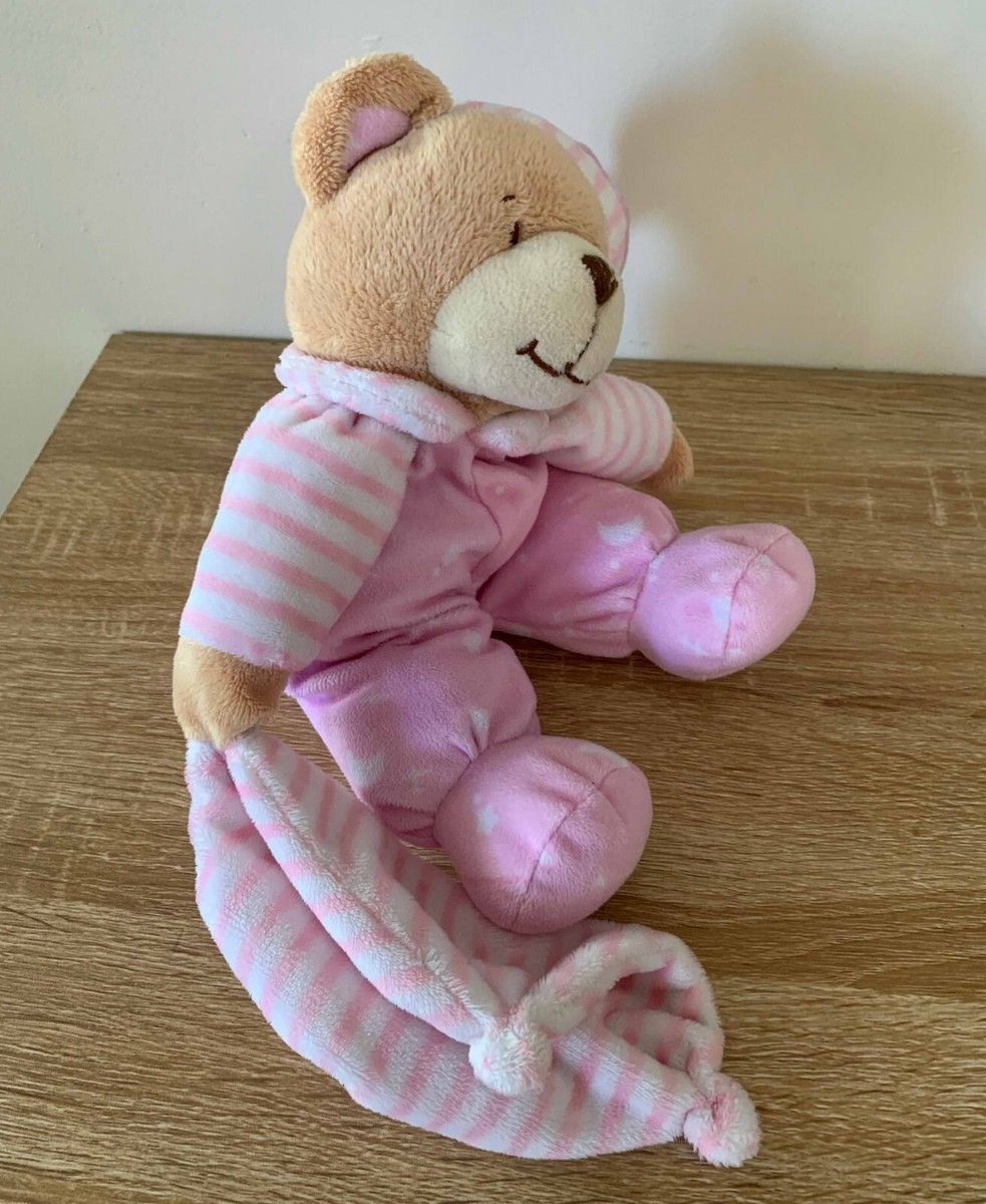 Rusdyn Pink Pyjama PJs Teddy Bear Plush Soft Toy Rattle Holding Blankie  32cm