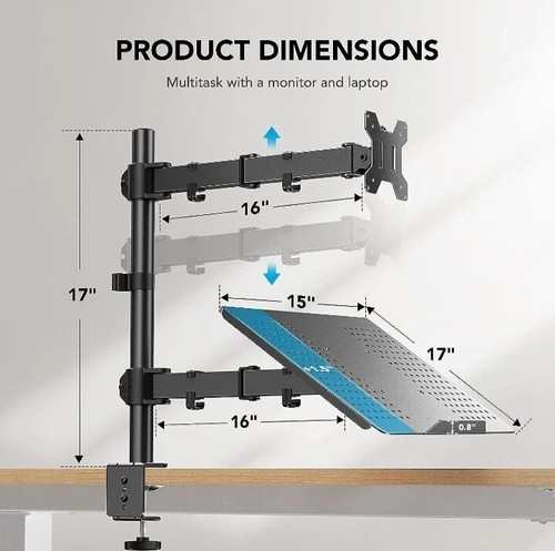 HUANUO Laptop Monitor Mount,Single Monitor Desk Mount Holds 32 inch,Laptop Noteb - Picture 4 of 7