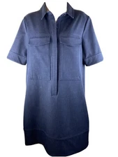 Halogen Navy Blue Short Sleeve Shirt Dress Denim Look Shift Sz M
