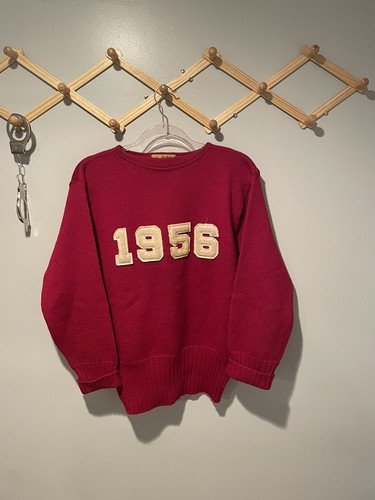 Vintage 50s 1956 Sand Knit Wool Knit Sweater Sz 42 Award Varsity Red Burgundy