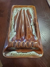 Vintage USA Pottery Table Ashtray Brown Rectangle #104 