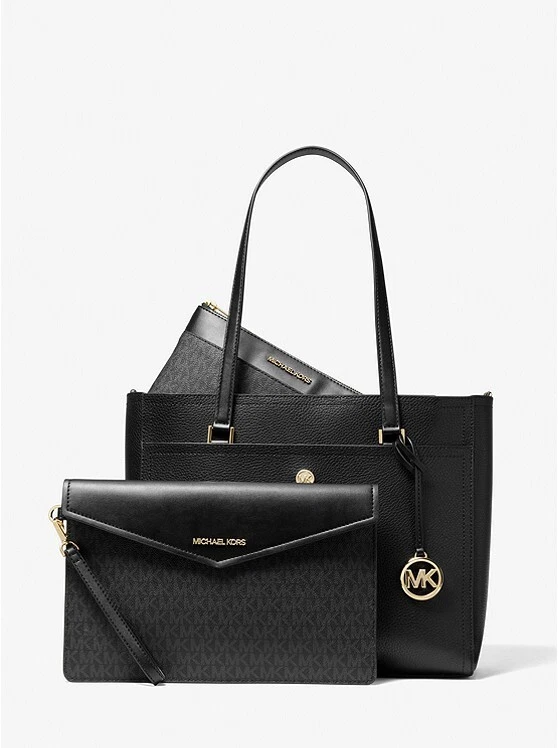 Michael Kors Maisie Large Pebbled Leather 3 in 1 Tote Bag Black eBay