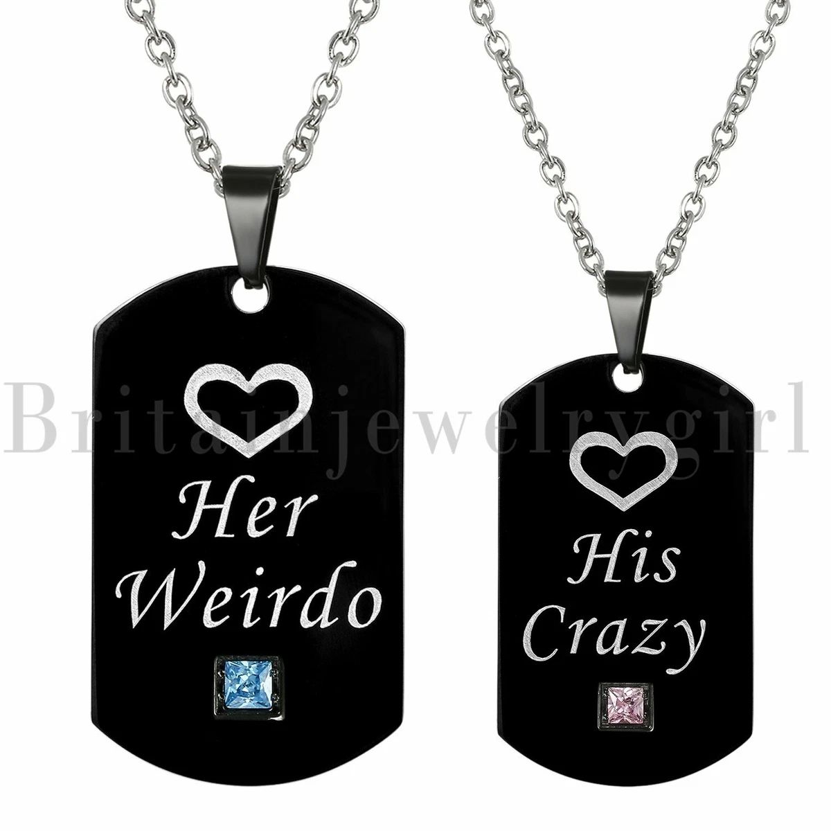 His Crazy Her Weirdo Tag Pendant Stainless Steel Couple Necklace