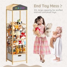 Stuffed Animal Storage Organizer Bamboo Stuffed Animal Holder w/ Fabric Drawer
