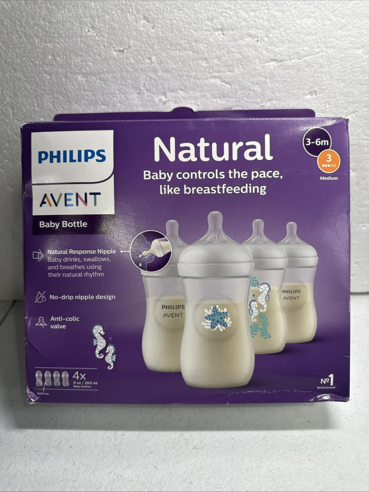 Philips Avent Natural Baby Bottle with Natural Response Nipple, Clear, 9oz, 3pk