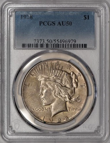 1928 Peace Silver Dollar $1 PCGS AU50 - Tough Date!