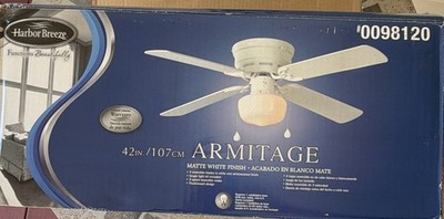 Harbor Breeze Armitage 42in Matte White Indoor Ceiling Fan w/ Light, Pull Chain