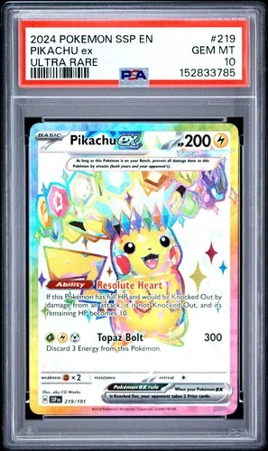 PSA 10 PIKACHU EX 219/191 ULTRA RARE SURGING SPARKS POKEMON ⚡