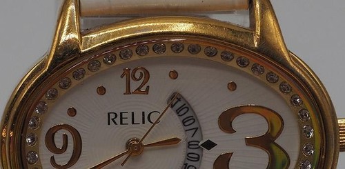 Relic Montre avec Unique Cristal Décoré Ovale Étui Et Date Fenêtre - Photo 4 sur 6
