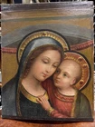 Antique Religious Painting Virgin With Child Oil On Canvas 19th Century