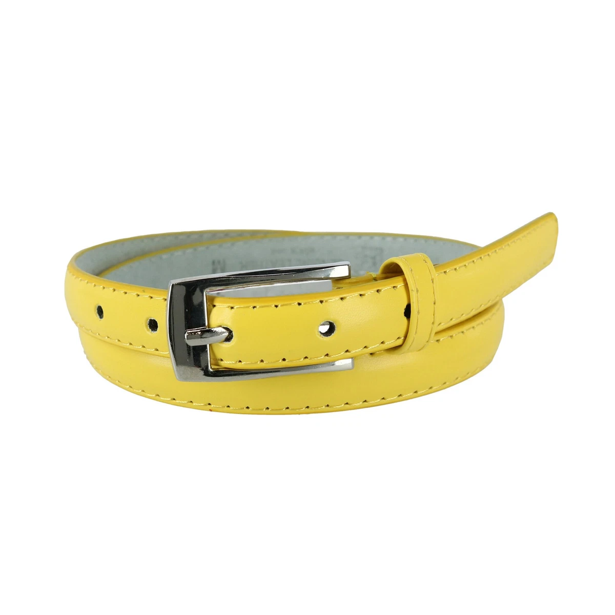 BRIGHT YELLOW PATENT LEATHER SKINNY BELT SILVER METAL WOMEN SIZE OS S M LN Skinny Leather Logo Belt | Gold Metallic | Lilly Pulitzer main image 2