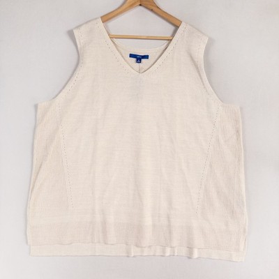 APT 9 Sweater Vest Top Womens 4X Neutral Cream Silver Thread Lightweight V Neck