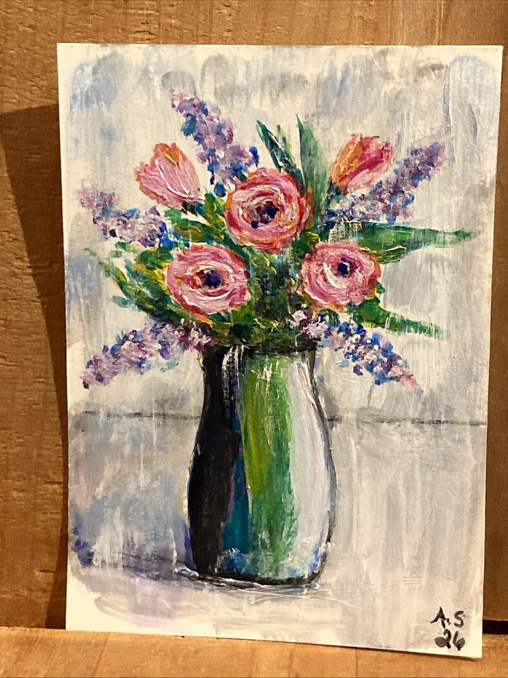 Painted Red Roses ACEO Original Painting, Acrylic Painting,