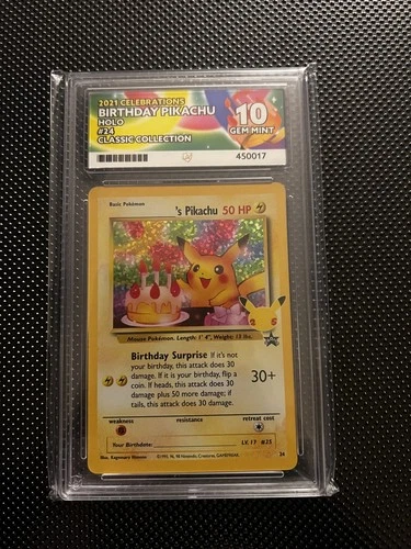 Pokémon TCG Birthday Pikachu #24 Celebrations 25th Anniversary Ace Graded 10