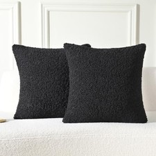 Throw Pillow Covers 18x18 Inch Set of 2,Furry Faux 18" x 18" Pack of 2 Black