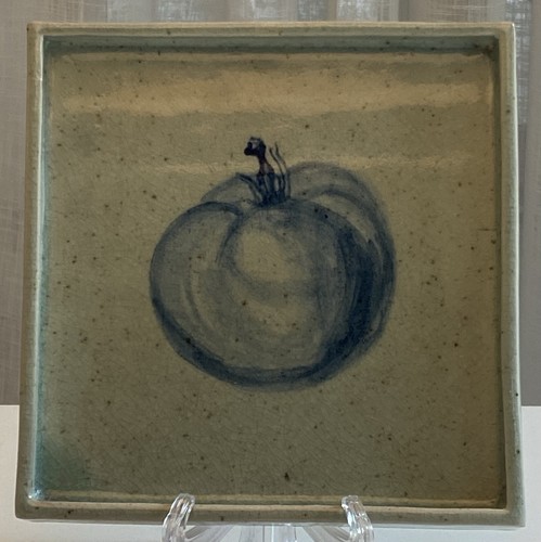 Small Ceramic Tray Hand Painted w/ Blue Tomato 9" X 9" Charming Country Style! - Picture 2 of 14