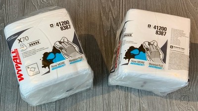 2 Packs~WypAll X70 Pack of 76 Cloths, White 1/4 Fold 12.5  x 12  Shop/House 6085