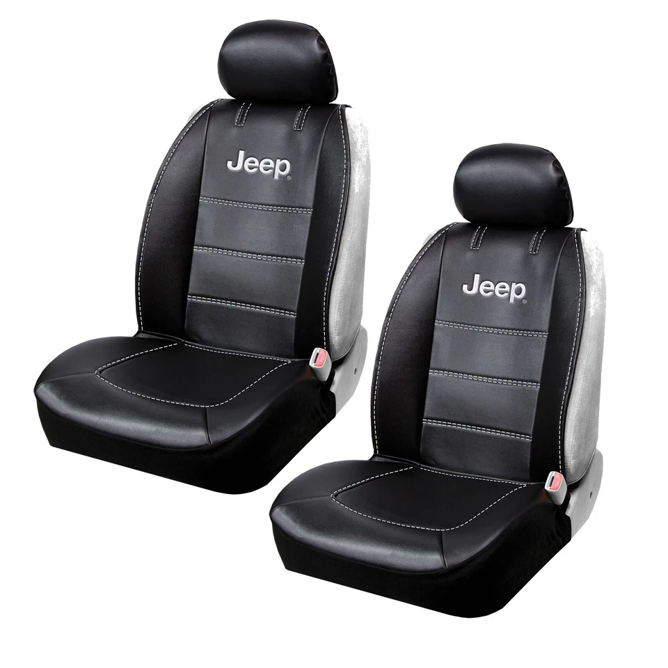 New Jeep Elite Mopar Black Car Truck Synthetic Leather Sideless Seat Covers Set Foto 3 de 4