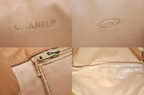 Authentic CHANEL Vintage Calf Skin Matelasse Chain Shoulder Tote Bag Beige 3163M - 第 9/10 張圖片