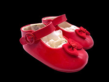 Vintage Baby Girls Shoes Size 2 Red Bow Mary Janes 1970s Dressy Formal Holiday