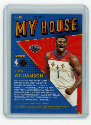 2021-22 #10 Zion Williamson Panini Donruss Optic My House Purple Prizm Pelicans - Picture 4 of 4