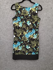 AB Studio Midi Shift Dress Womens 10 Sleeveless Round Neck Black Floral 