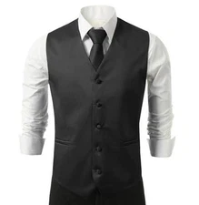 Mens Black Dress Vest and Neck Tie Set, All sizes(S~3XL) 