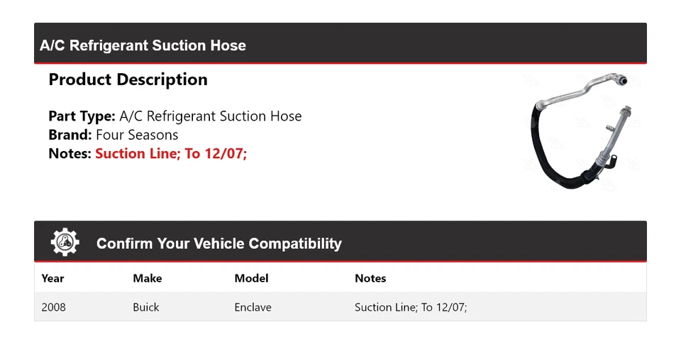 Manguera de succión de refrigerante aire acondicionado Buick Enclave 2008 4 estaciones Foto 2 de 4