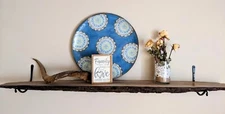 New Post For Both Shelves On Selling Wall! Live Edge Wood Shelf-Cast Iron Hooks 