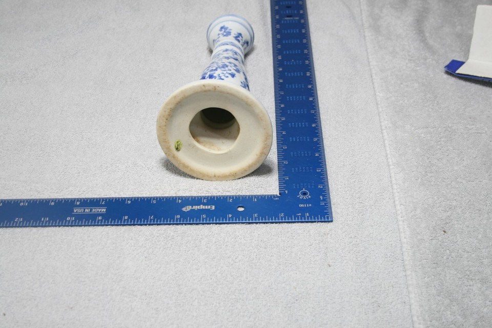 Vintage NOS Candlestick Holder Floral Fine Porcelain Blue & White