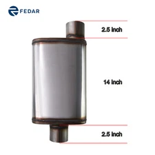 Fedar Max Flow Muffler 2.5" Offset Inlet/ Center Outlet, 20'' Overall Length