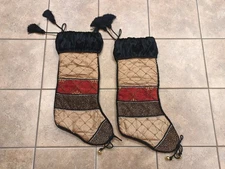 Set of 2 Villa Bacci Black Gold Tapestry Animal Print Luxury Christmas Stocking 
