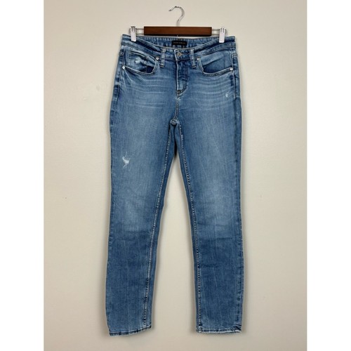 Silver Jeans Co Women 26 Blue Beau Tapered Girlfriend Distressed Mid Rise Denim