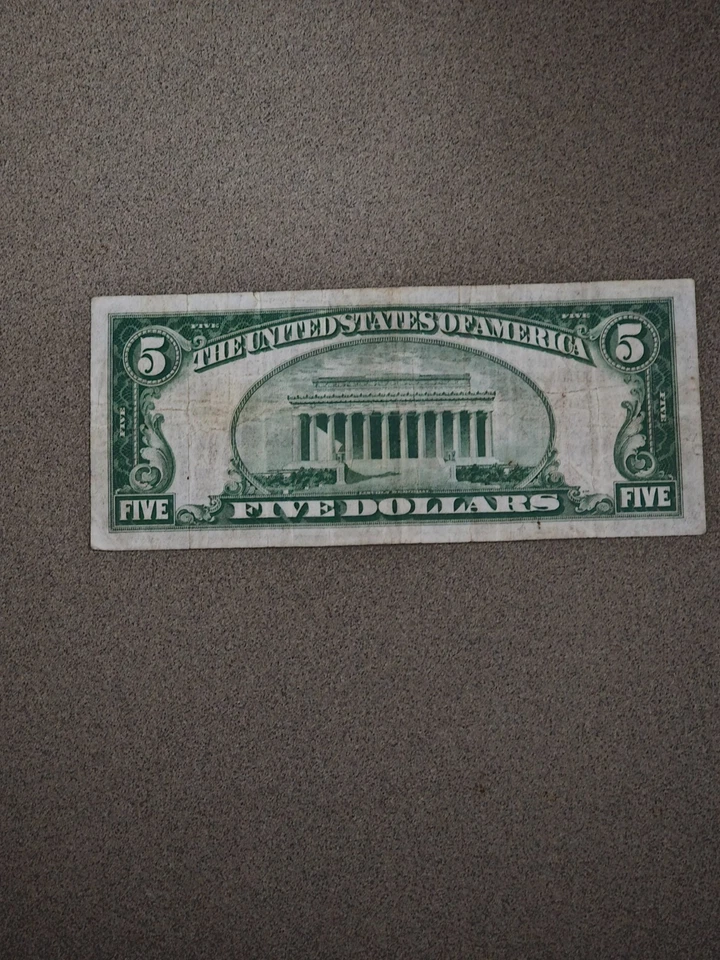 1929 $5 National currency type two note circulated ungraded G05236916A - Image 2 of 2