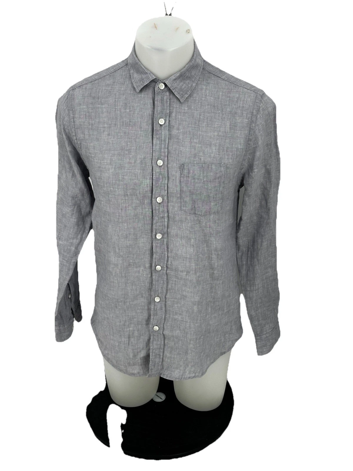 Onia Small Men Button Up Long Sleeve Linen Shirt Grey Lightweight N3v