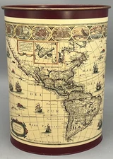 Antique Keller Charles Metal Trash Can American Nova Tabula Map Old World Atlas