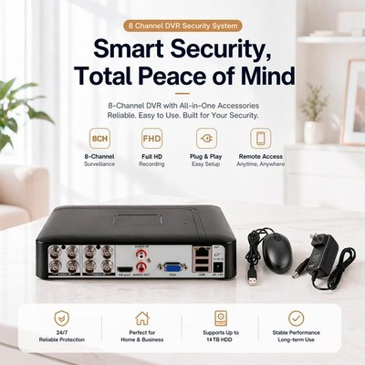 8 Channel H.265+ 5MP Lite DVR HD 1080p Recorder for Security Camera System