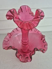 VINTAGE FENTON CRANBERRY EPERGNE GLASS VASE