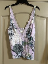 Linea Donatella Women  s Palm Garden Lace-Trim Chemise Turquoise Lingerie Top