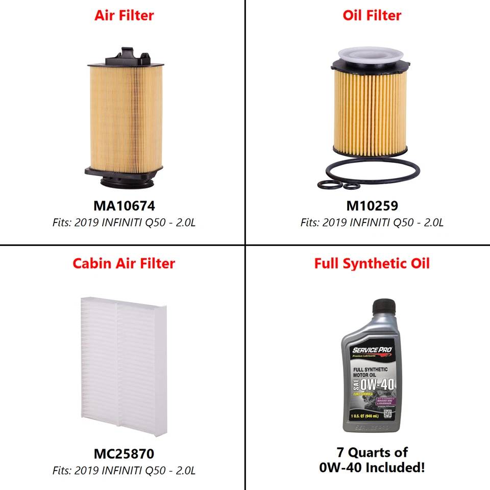 2019 INFINITI Q50 2.0L Complete Cabin, Air & Oil Filter Kit (0W-40) - Image 2 of 4