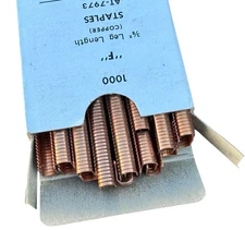 Vintage Heller Roberts F COPPER Staples x 1000 AT-7973  3/8" Leg 1/4" Width