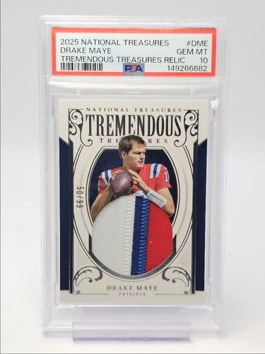 DRAKE MAYE 2025 NATIONAL TREASURES TREMENDOUS PATCH /99 PSA 10 Q1316