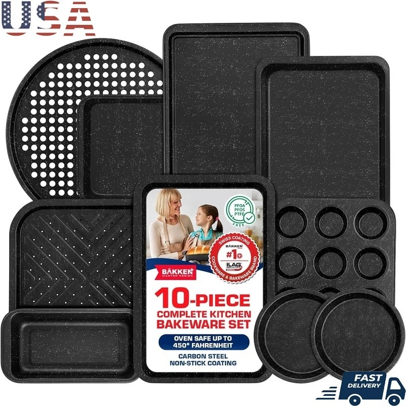 Nonstick Carbon Steel Bakeware Set 10 Piece Kitchen Essentials Baking Pans New
