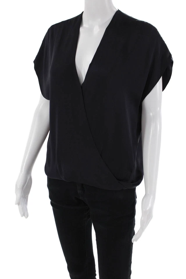 Blusa pulóver drapeada sin mangas con cuello en V de seda azul marino talla 38 Lanvin para mujer Foto 2 de 4