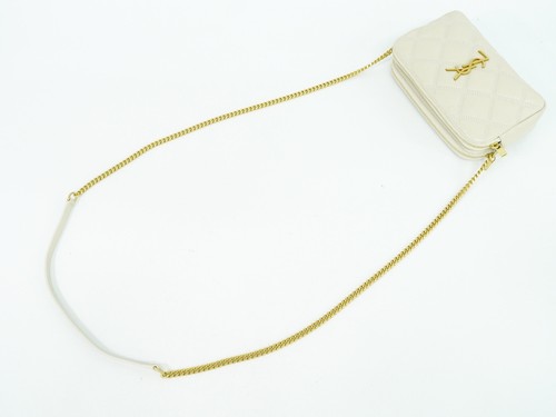 SAINT LAURENT Becky Leder Schultertasche Umhängetasche Off-White Gold YSL - Bild 4 von 10