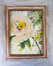 Framed Rose Flower Painting Original Oil Artwork Impasto Cottage Style