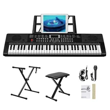 61 Key Keyboard with Piano Stand, Piano Bench,Headphone, Microphone,Led Screen