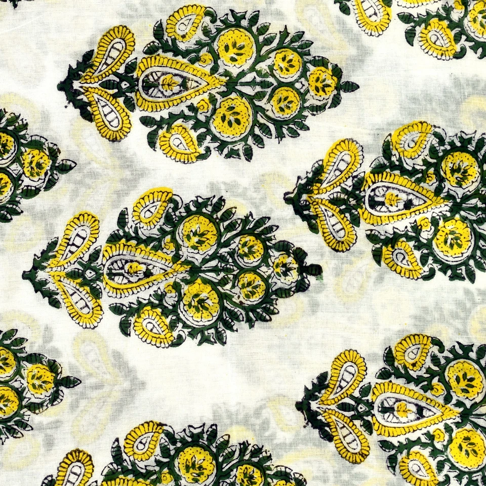 Sanganer Block Print Handmade Indian Floral Printed Cotton Fabric 10 Yard - Image 3 of 4